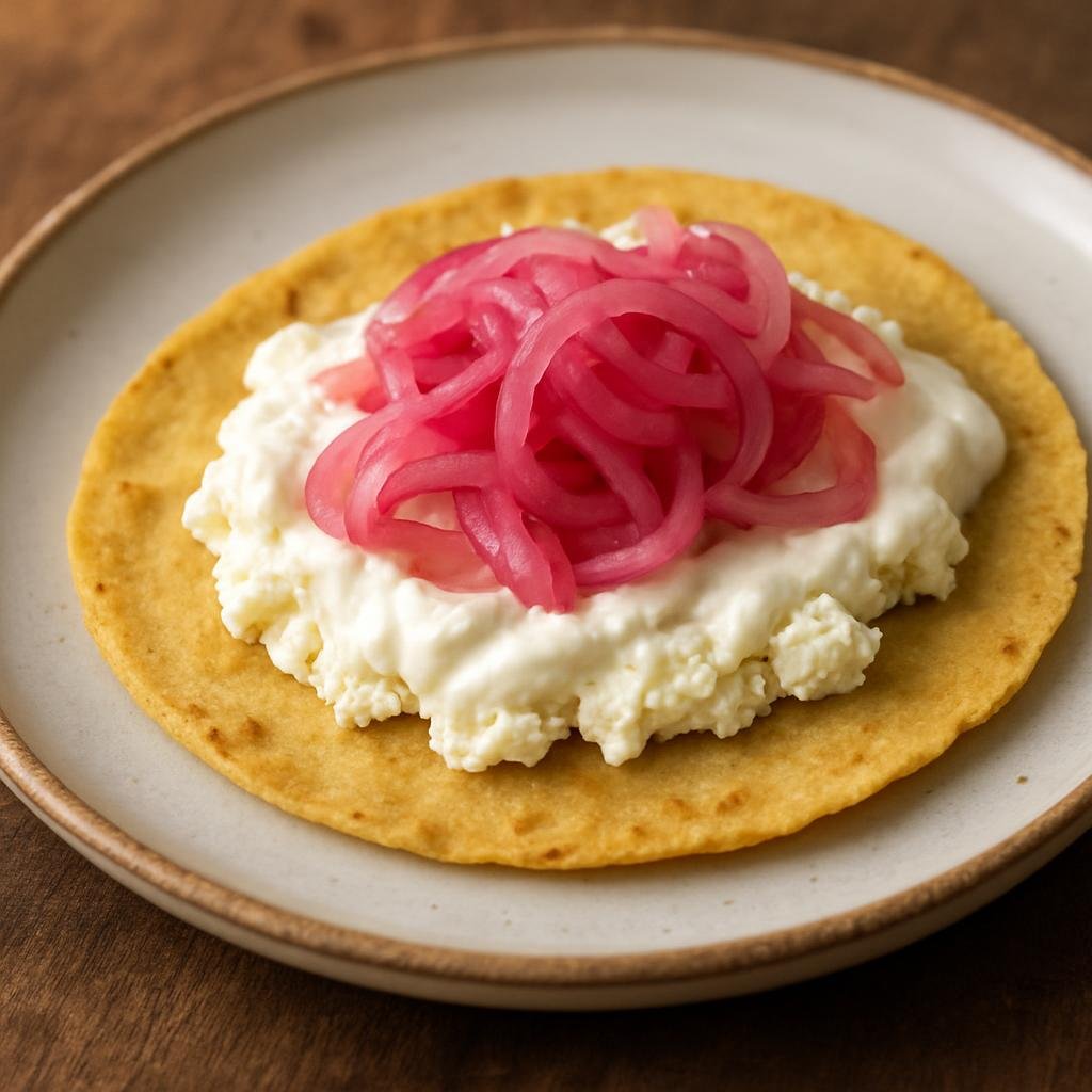 Entree: Nicaragua – Northern Culinary Region – Quesillo (A thin corn tortilla filled with soft fresh cheese, tangy crema, and pickled onions) recipe