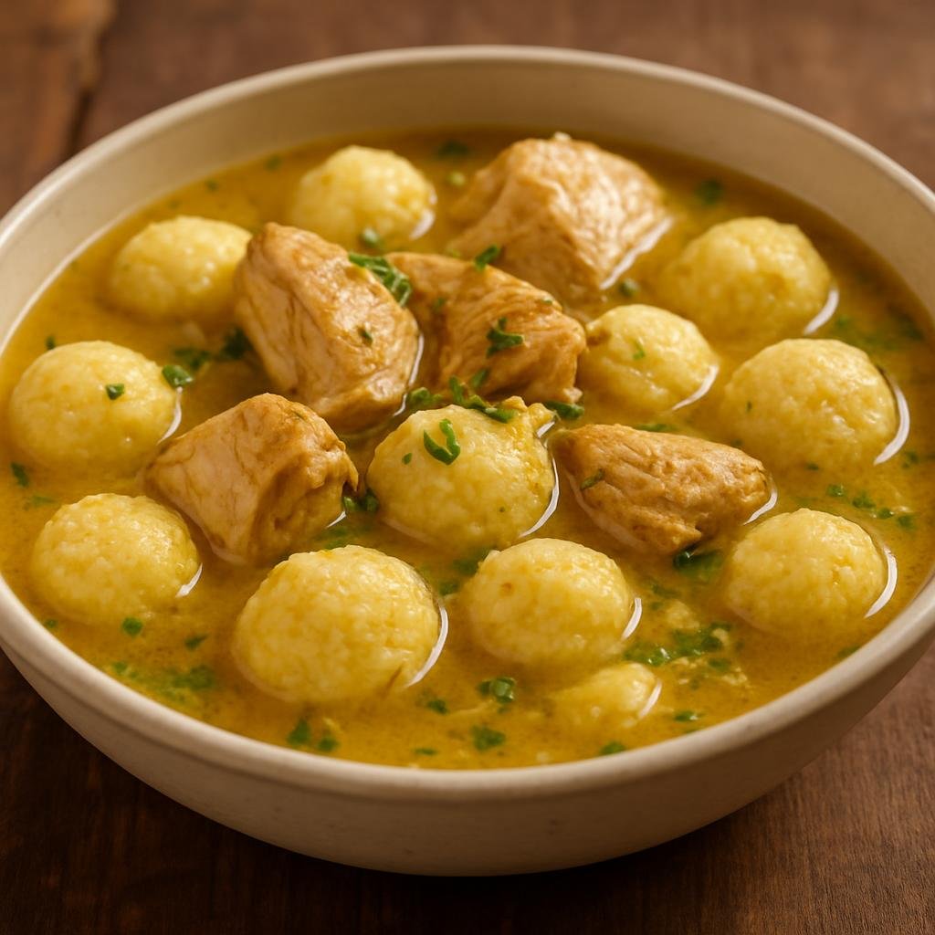 Entree: Paraguay – Northern Culinary Region – Vori Vori (Chicken stew with small cornmeal and cheese dumplings served in a savory broth) recipe