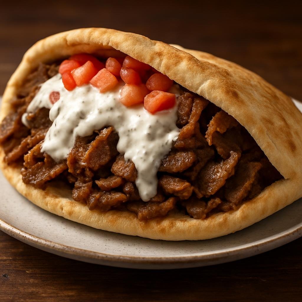 Entree: Canada – Atlantic Canada – Donair (Spiced, thinly sliced ground-beef loaf served in pita with a sweet garlic sauce) recipe