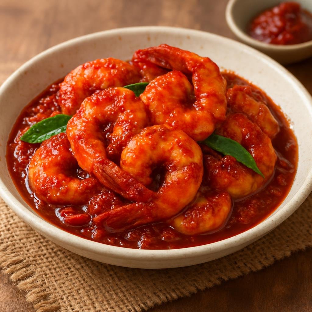 Entree: Malaysia – Malay Peninsula – Sambal Udang (Spicy shrimp cooked in a tangy-sweet Malay chili sambal sauce) recipe