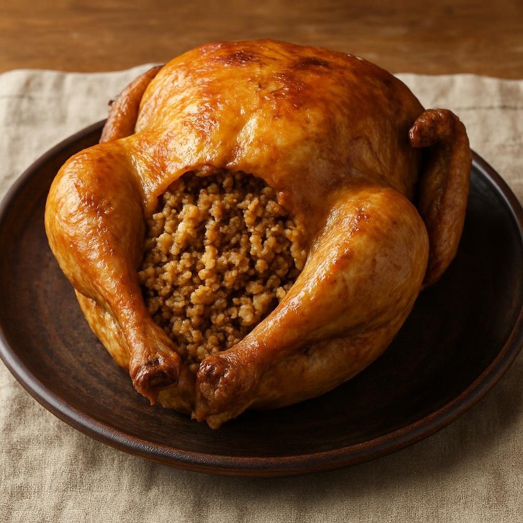 Entree: Azerbaijan – Baku & Absheron – Lavangi (Whole chicken stuffed with spiced walnut and onion filling, baked until aromatic) recipe