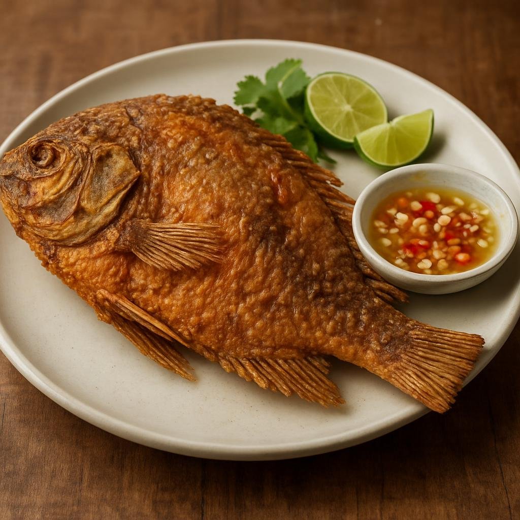 Entree: Cambodia – Coastal Cambodia – ត្រីឆៀន ➤ trey chhien (Whole fried fish crisped until golden, served with a sour-sweet garlic and lime dipping sauce) recipe