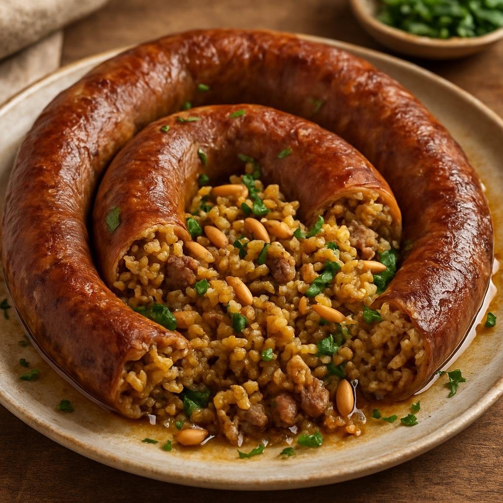 Entree: Tunisia – Sahel Coast – أوسبان ➤ Usban (A traditional Tunisian stuffed sheep intestine sausage filled with spiced rice, lamb, herbs, and pine nuts) recipe