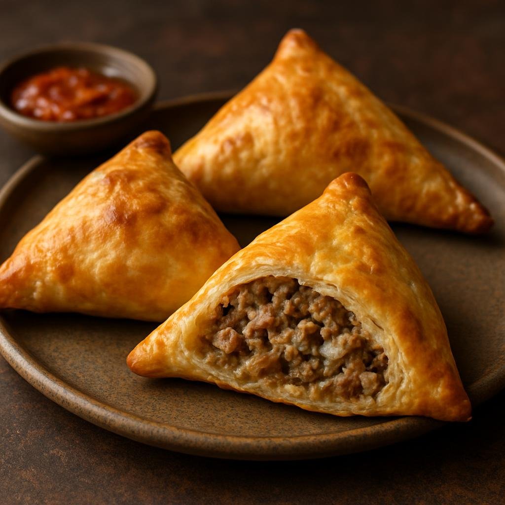 Entree: Kyrgyzstan – Northern Culinary Region – Самса ➤ Samsa (Baked triangular pastry filled with spiced minced lamb and onions) recipe