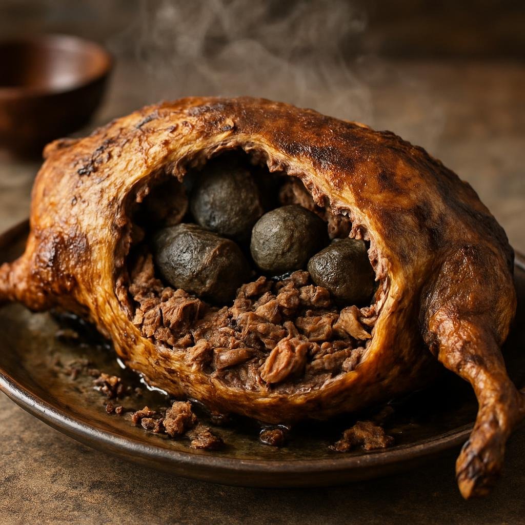Entree: Mongolia – Northern Culinary Region – Боодог ➤ Boodog (Traditional Mongolian roast in which whole meat is cooked from the inside using heated stones placed in the carcass, producing a smoky, steamed-roasted result) recipe