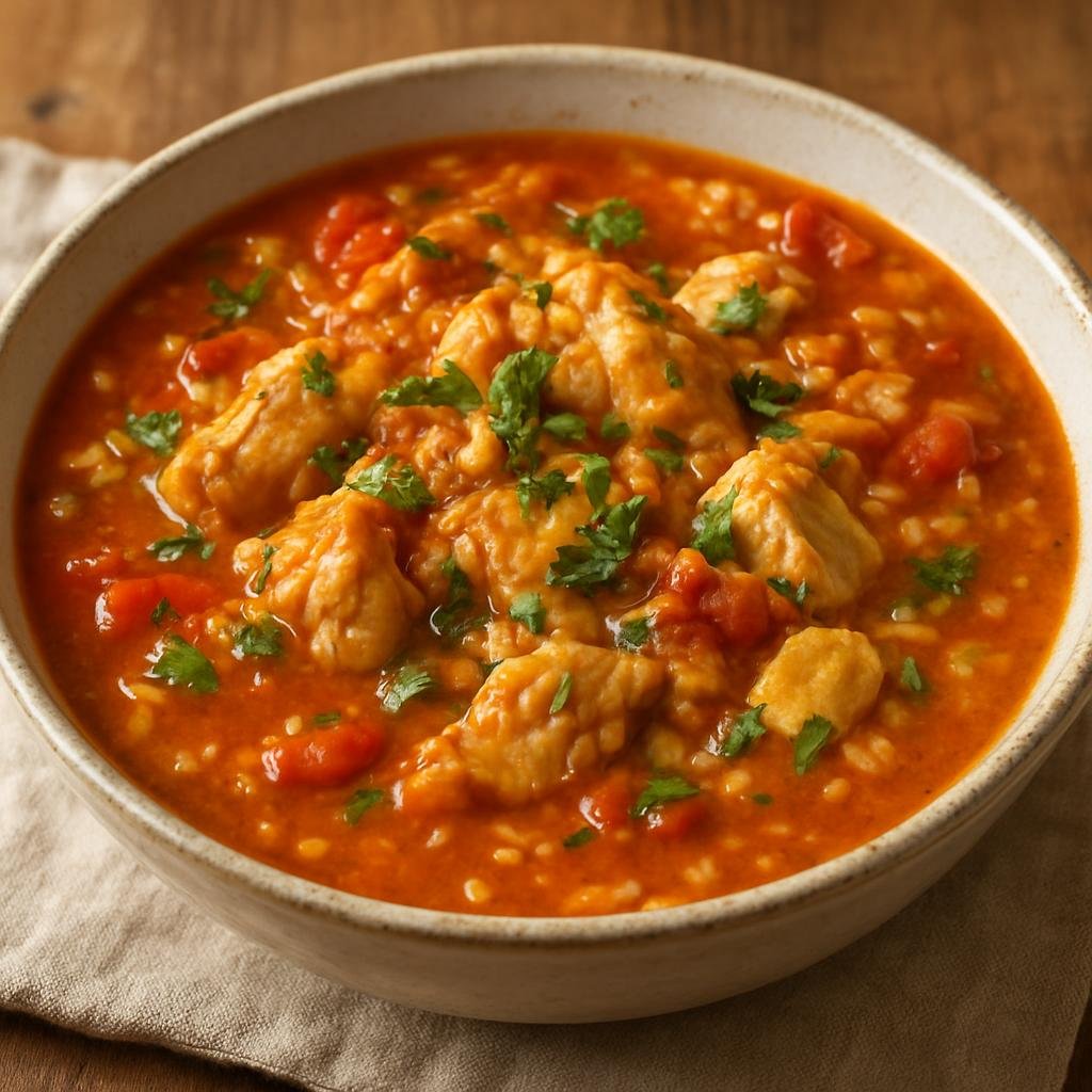Entree: Puerto Rico – Northern Culinary Region – Asopao de Pollo (Hearty Puerto Rican chicken and rice stew cooked with sofrito and tomatoes) recipe