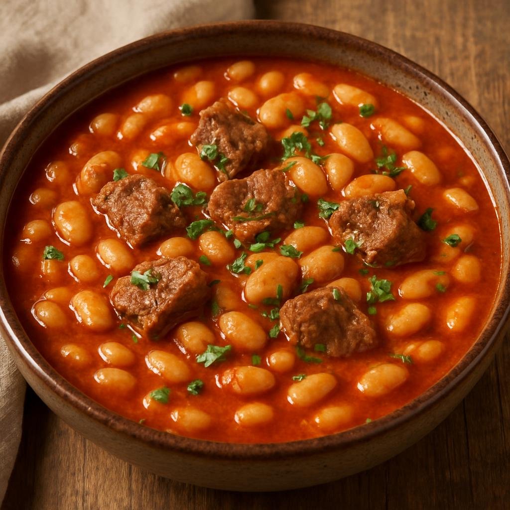 Entree: Albania – Central Culinary Region – Jani me Fasule (Slow-simmered white bean stew with meat in a tomato-onion broth) recipe