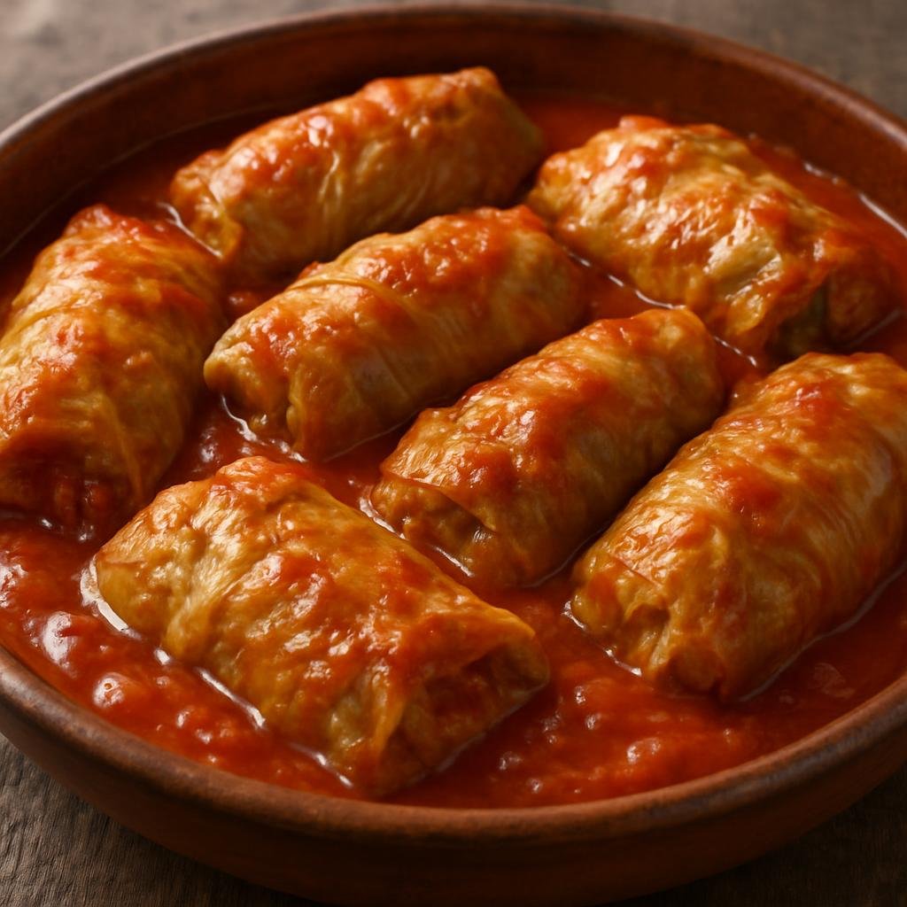 Entree: Estonia – Kapsarullid (Cabbage leaves filled with a savory meat and rice mixture, baked or simmered in tomato sauce) recipe