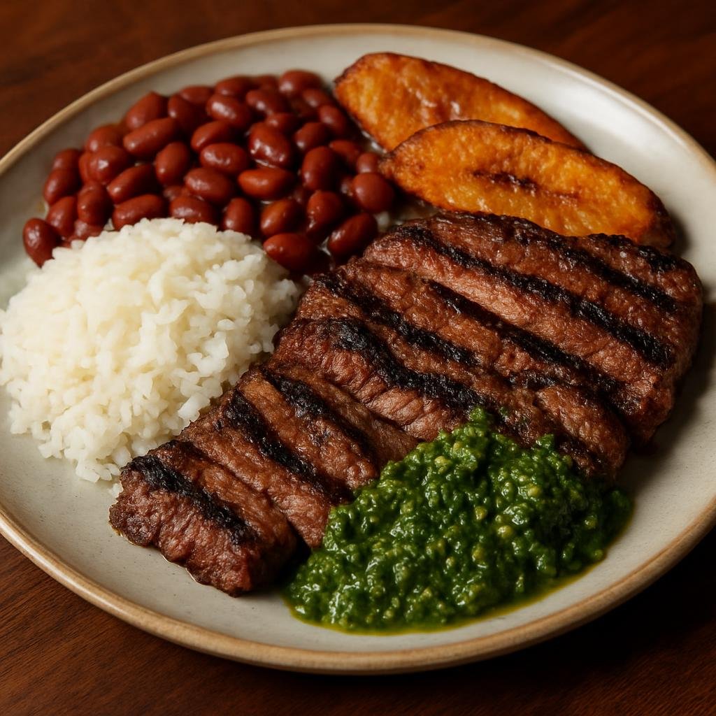 Entree: Colombia – Antioquia – Carne Asada Antioqueña (Antioquian-style grilled marinated beef served with a bright herb sauce) recipe