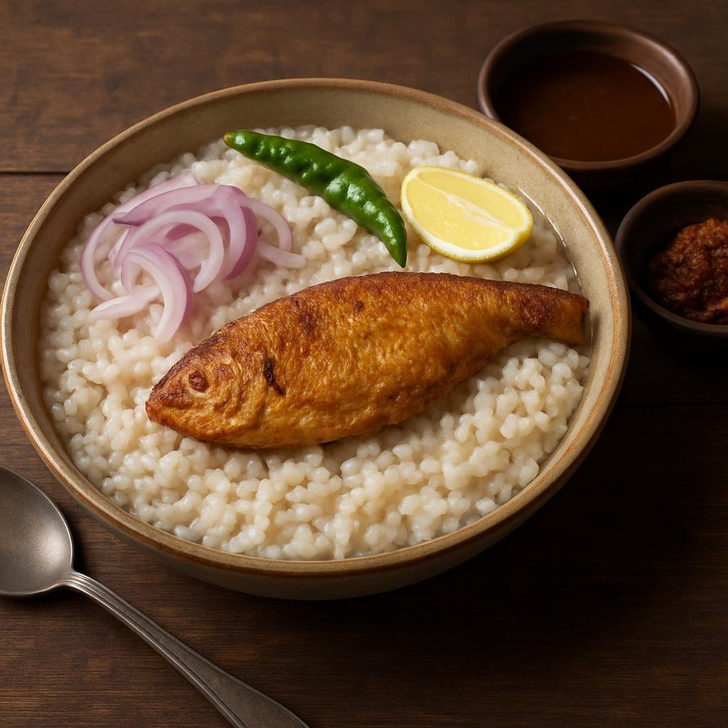 Entree: Bangladesh – Bengali River Delta – পান্তা ভাত ➤ Panta Bhat (Overnight-soaked fermented rice served cold with fried fish and simple condiments) recipe