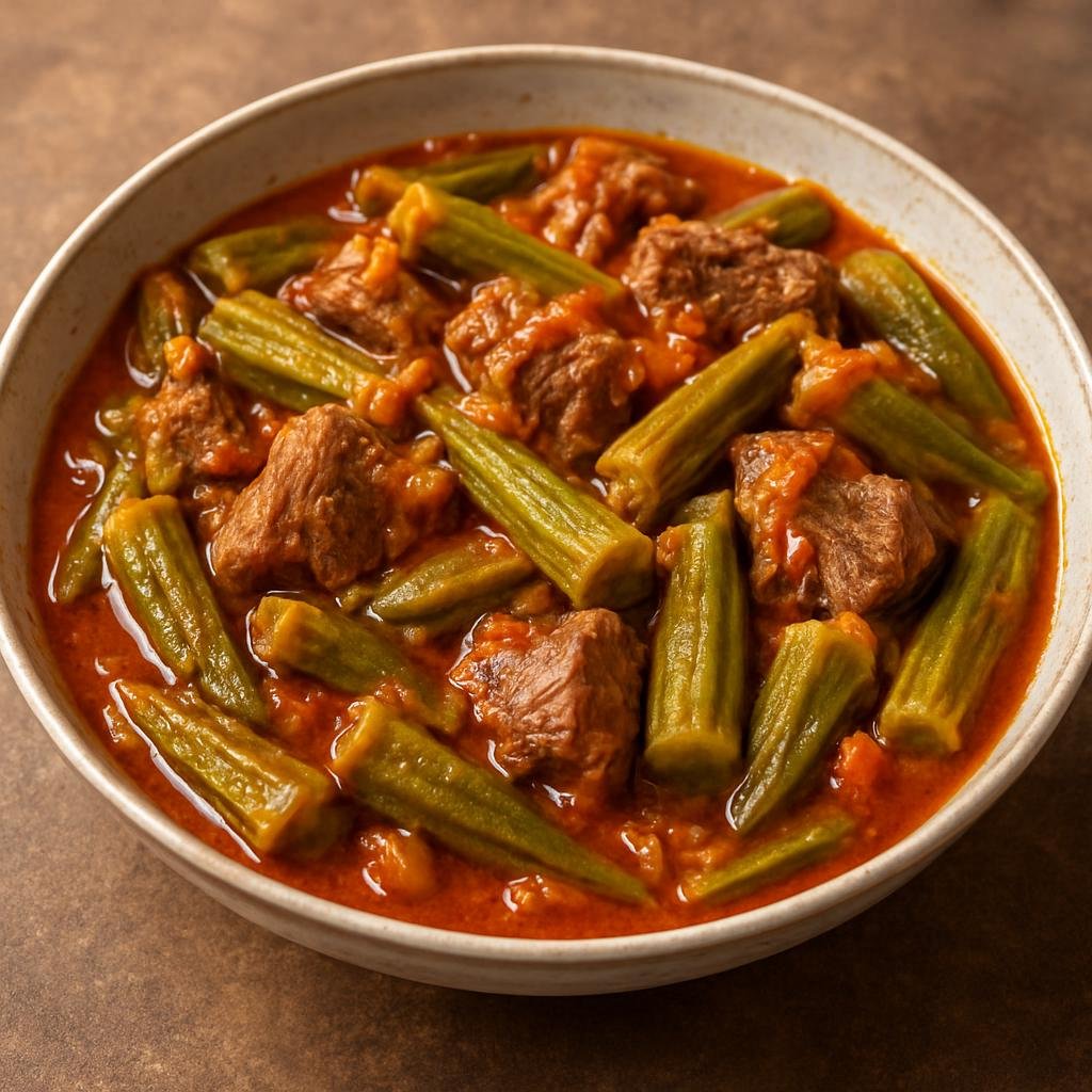 Entree: Egypt – Cairo & Delta – بامية ➤ Bamiya (Egyptian okra stew simmered with lamb in a tomato-garlic sauce) recipe
