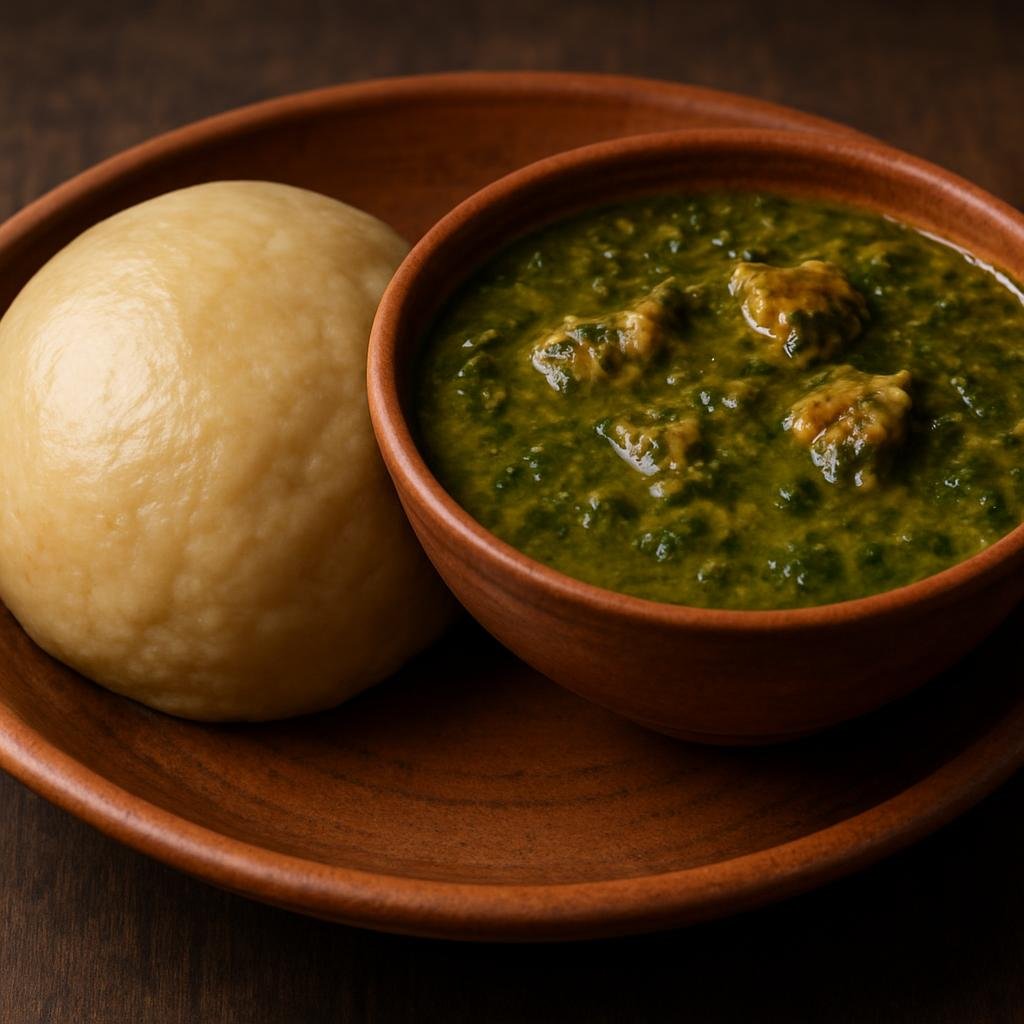 Entree: Ghana – Ashanti – Tuo Zaafi (Firm maize and cassava dough served with a savory green or groundnut soup) recipe