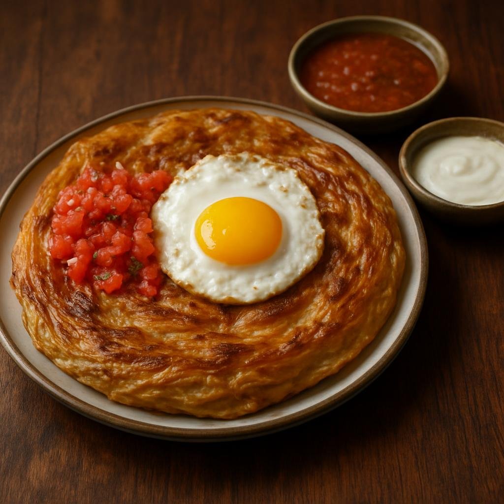 Entree: Israel – Israeli Street Food – מלאווח ➤ Malawach (A flaky, pan-fried Yemenite layered flatbread traditionally served with eggs, grated tomato and condiments) recipe