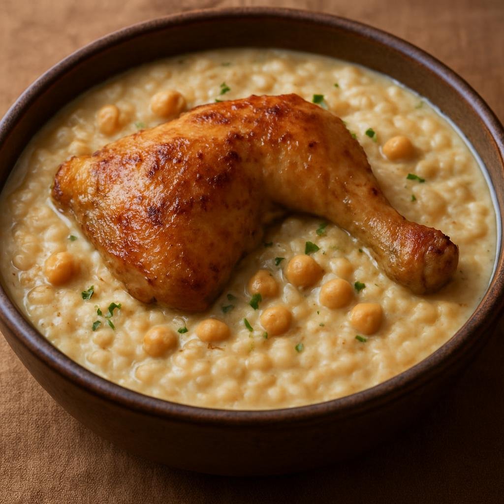 Entree: Saudi Arabia – Eastern Province – سليق ➤ Salīq (Creamy spiced rice cooked in milk and broth, traditionally served with roasted or stewed chicken) recipe