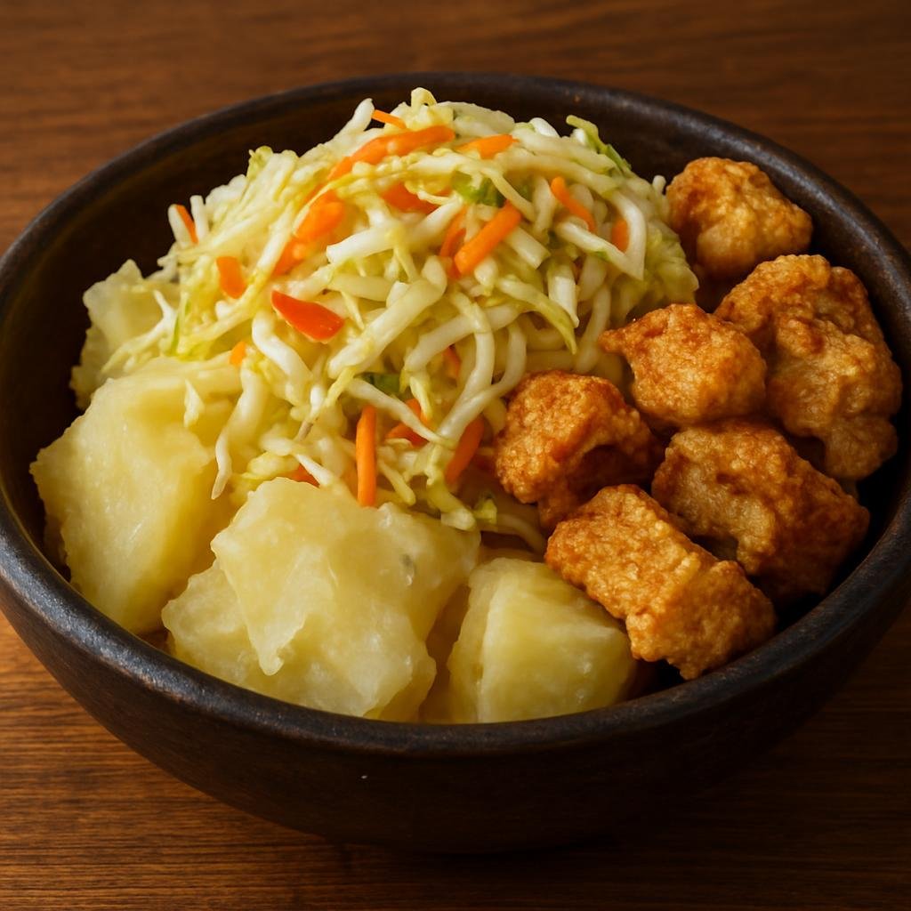 Entree: Costa Rica – National Cuisine – Vigorón (Boiled cassava topped with tangy cabbage slaw and crispy fried pork rinds) recipe