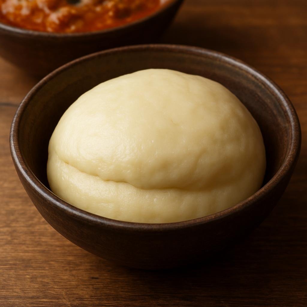 Entree: Equatorial Guinea – National Cuisine – Fufu (Starchy pounded dough made from cassava and/or plantain used to scoop and eat soups and stews) recipe