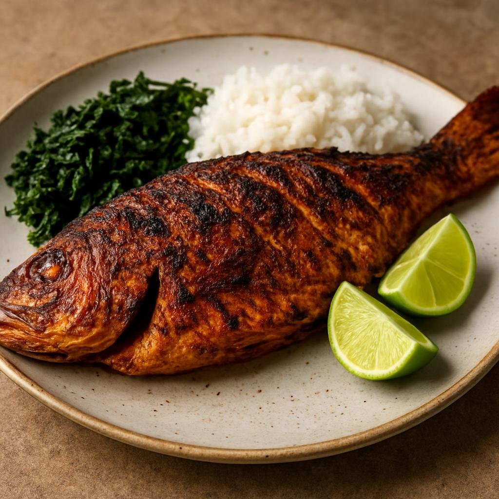 Entree: Senegal – Dakar & Coastal Senegal – Poisson Grillé (Charcoal-grilled whole fish marinated with West African spices and citrus) recipe