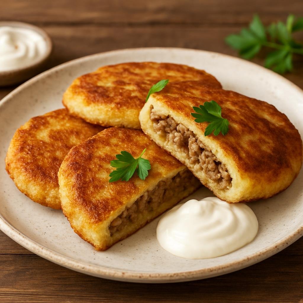 Entree: Lithuania – Northern Culinary Region – Žemaičių blynai (Samogitian potato pancakes stuffed with a savory meat filling) recipe