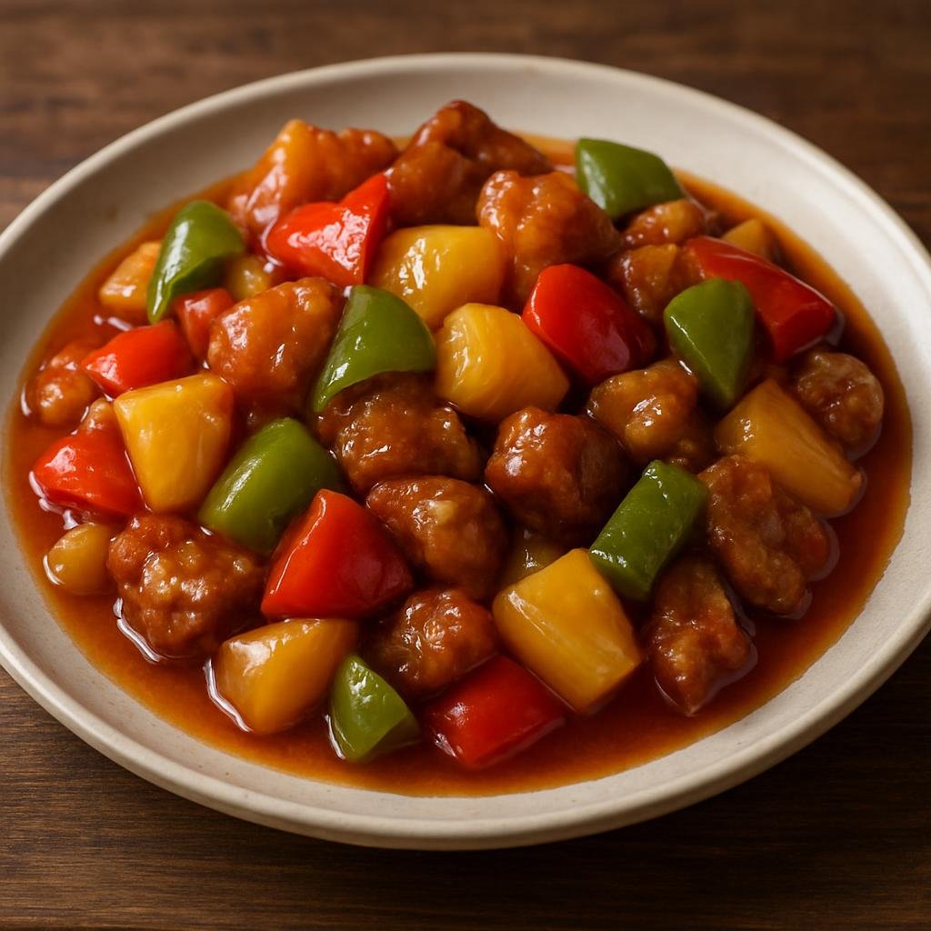 Entree: Pitcairn – Northern Culinary Region – Sweet and Sour Pork (Stir-fried pork in a tangy-sweet fruit-forward sauce with vegetables) recipe