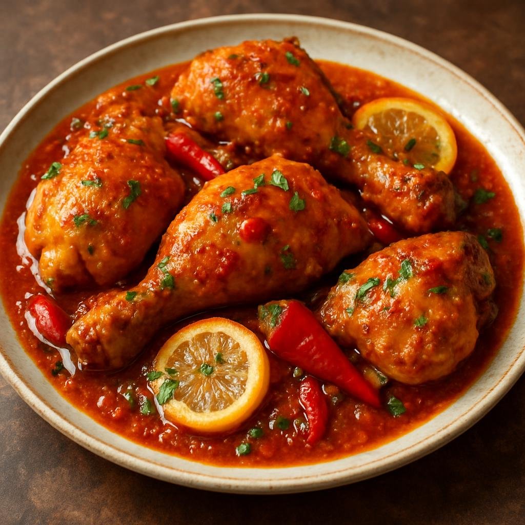 Entree: Republic of the Congo – Northern Culinary Region – Pili-Pili Chicken (Spicy marinated chicken cooked with African bird's-eye chiles, garlic, and bright citrus) recipe