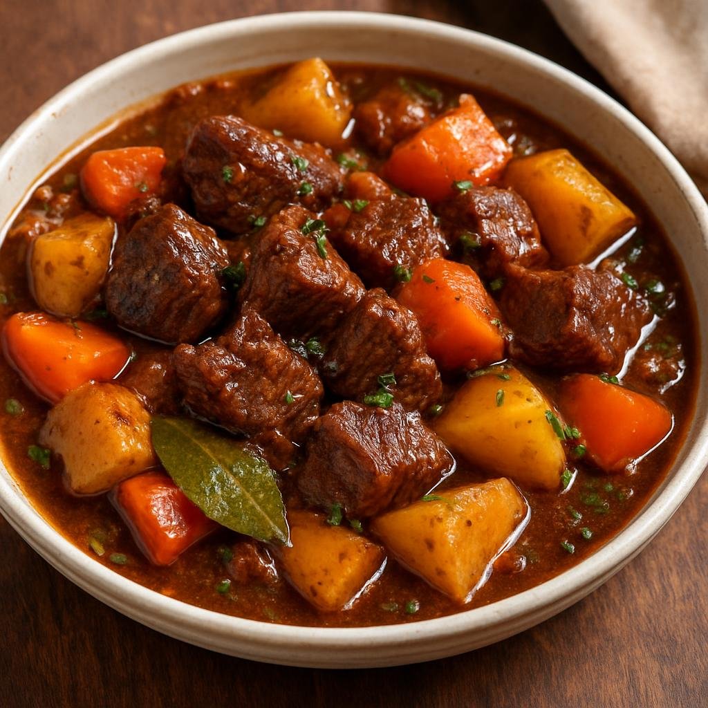 Entree: Sint Maarten (Dutch part) – Northern Culinary Region – Island Style Beef Stew (Hearty Caribbean beef stew braised with aromatic island spices, root vegetables, and a splash of dark rum) recipe