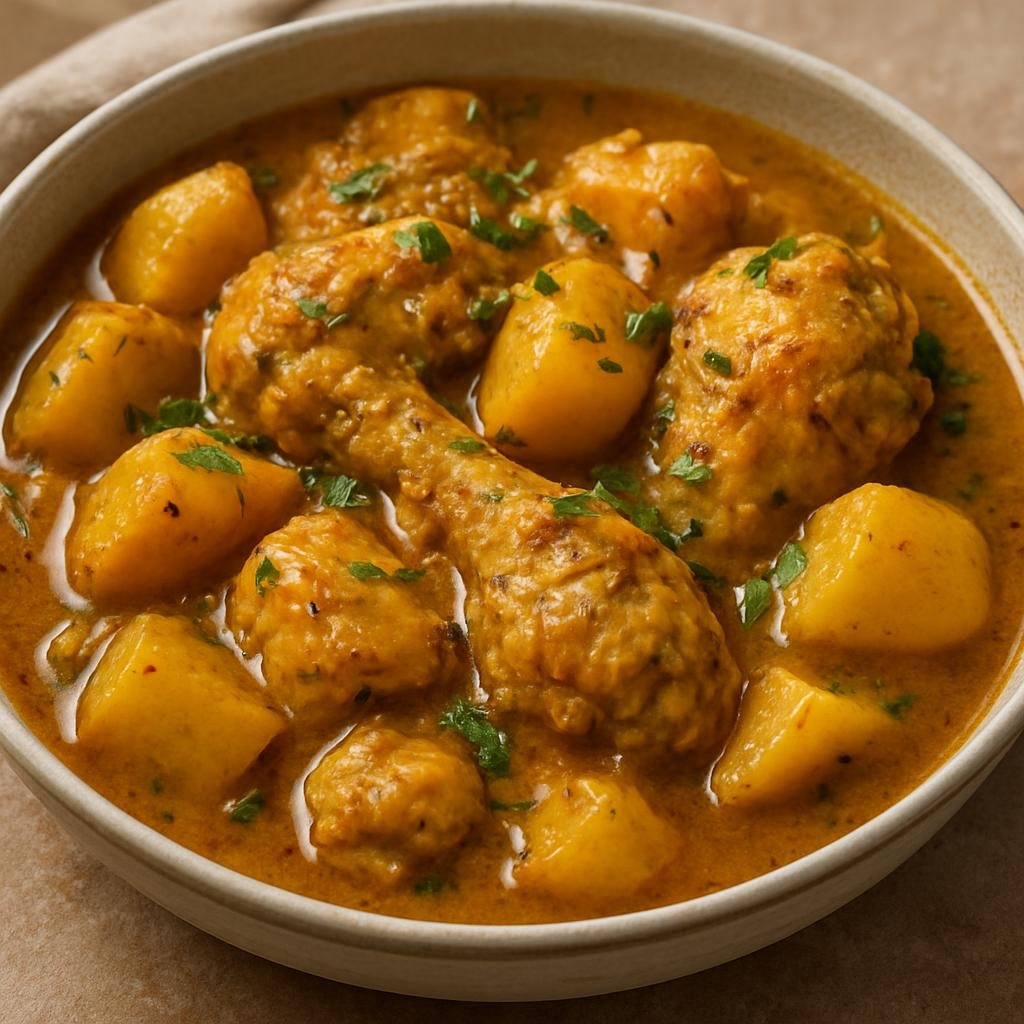 Entree: Suriname – Northern Culinary Region – Kip Kerrie (Surinamese curried chicken stew simmered with potatoes and warm Creole-Dutch spices) recipe