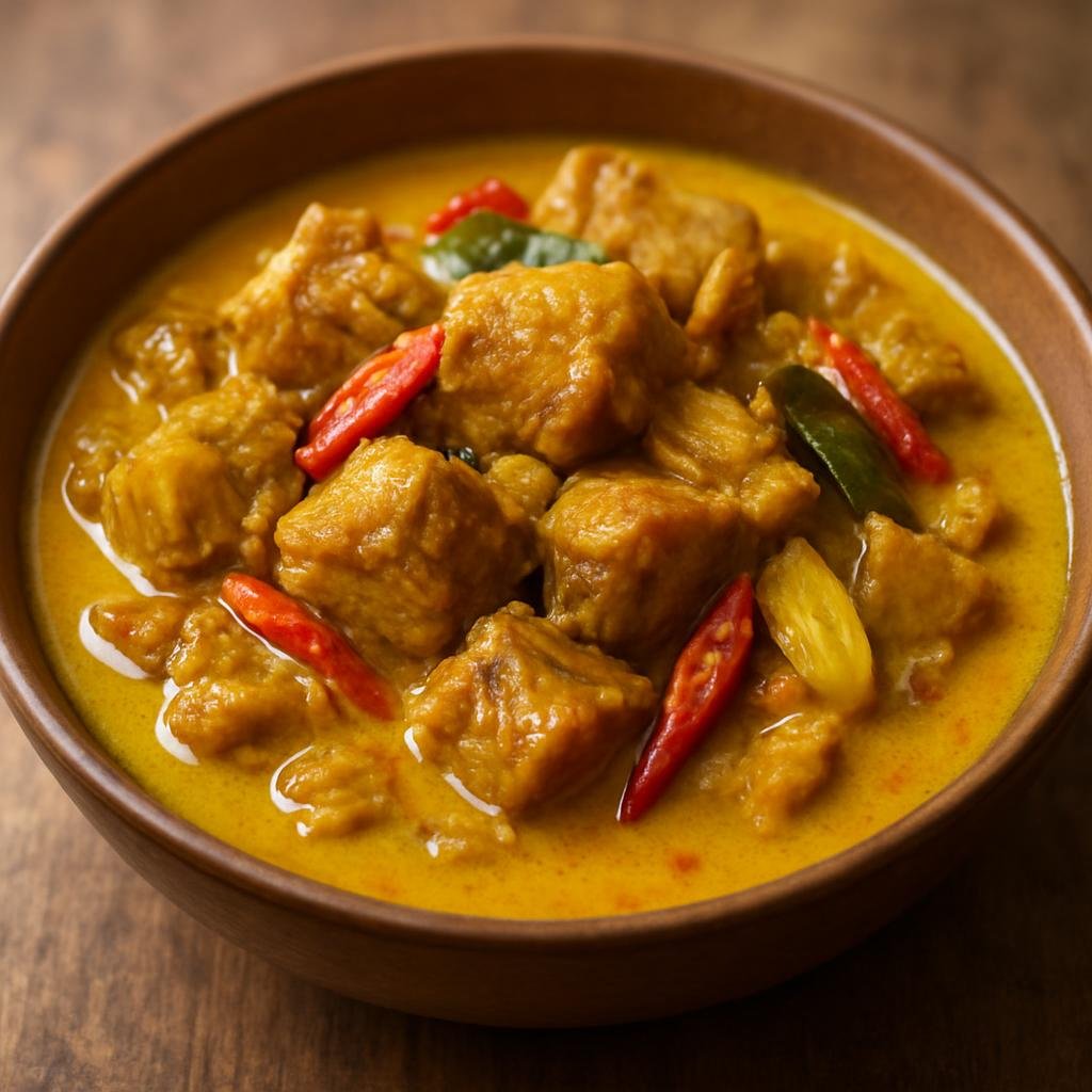 Entree: Timor-Leste – Northern Culinary Region – Carne de Porco à Moda de Timor (Timorese-style braised pork in coconut milk with turmeric, garlic, and chilies) recipe