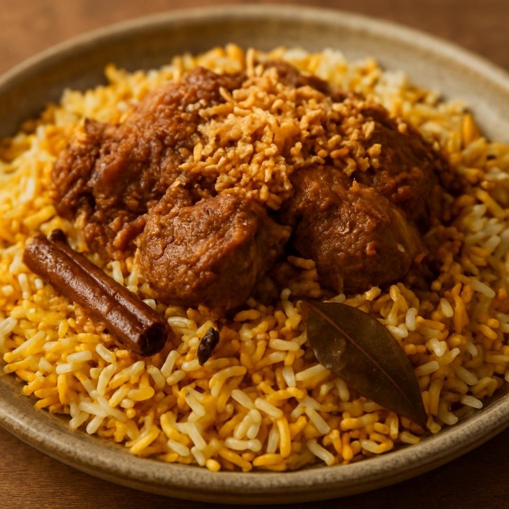Entree: Comoros – Biryani Comorien (Comorian spiced layered rice and meat cooked with coconut and warm spices) recipe
