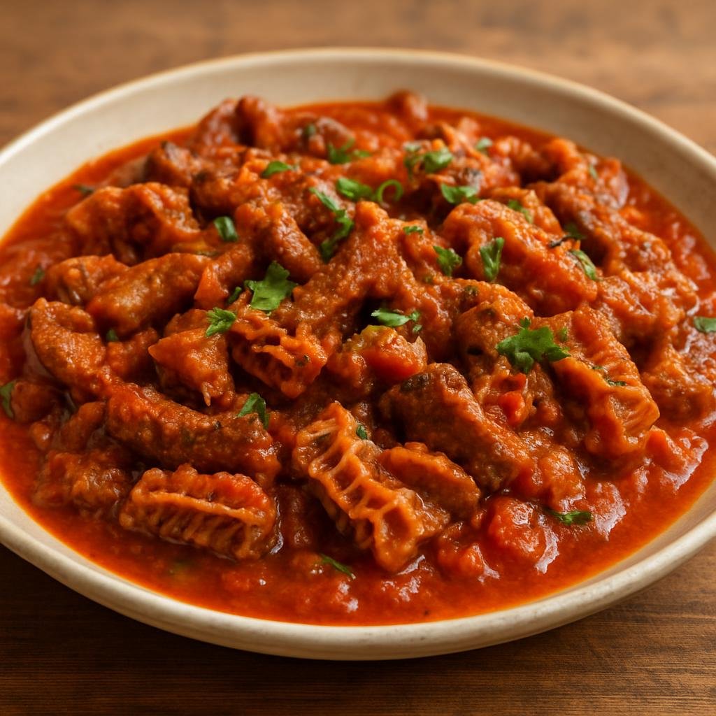 Entree: Kenya – Kenyan Pastoral Cuisine – Matumbo (Slow-stewed beef tripe cooked in a fragrant spiced tomato sauce) recipe