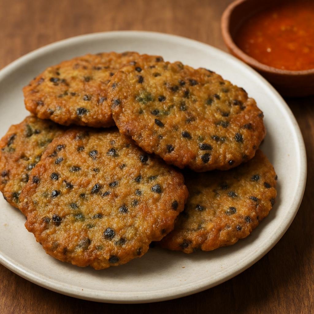 Entree: Nepal – Kathmandu Valley – बारा ➤ Bārā (Savory Nepali lentil pancake or fried patty made from ground black lentils and spices) recipe