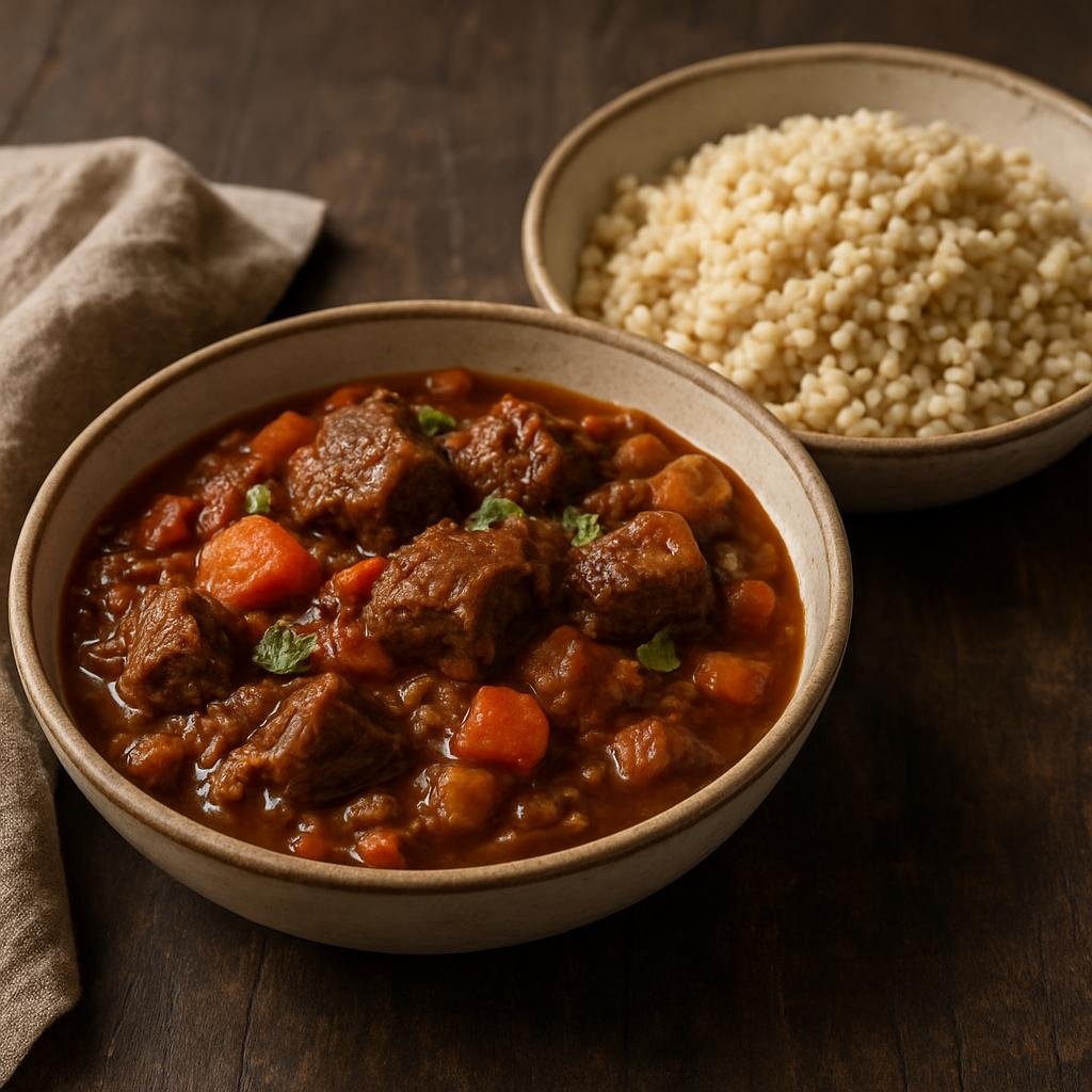 Entree: Botswana – National Cuisine – Tswii (A hearty Botswanan slow-simmered beef stew traditionally served with sorghum porridge) recipe