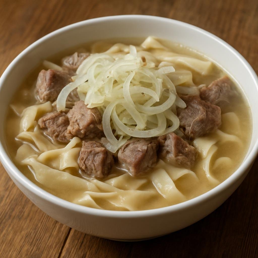 Entree: Kyrgyzstan – Northern Culinary Region – Чучук ➤ Chuchuk (Hearty boiled lamb with hand-cut flat noodles and onion broth) recipe
