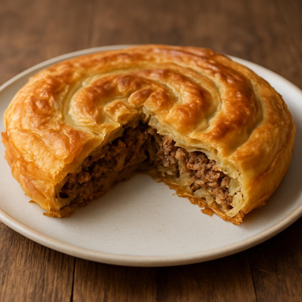 Entree: Montenegro – Northern Culinary Region – Burek (Baked layered phyllo pastry filled with seasoned ground meat and onions) recipe