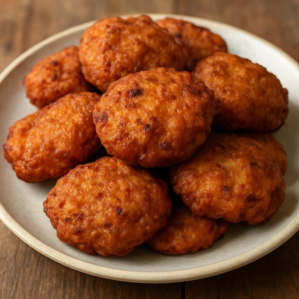 Entree: Sierra Leone – Northern Culinary Region – Rice Akara (Deep-fried savory fritters made from mashed beans mixed with cooked rice, onions, and spices) recipe