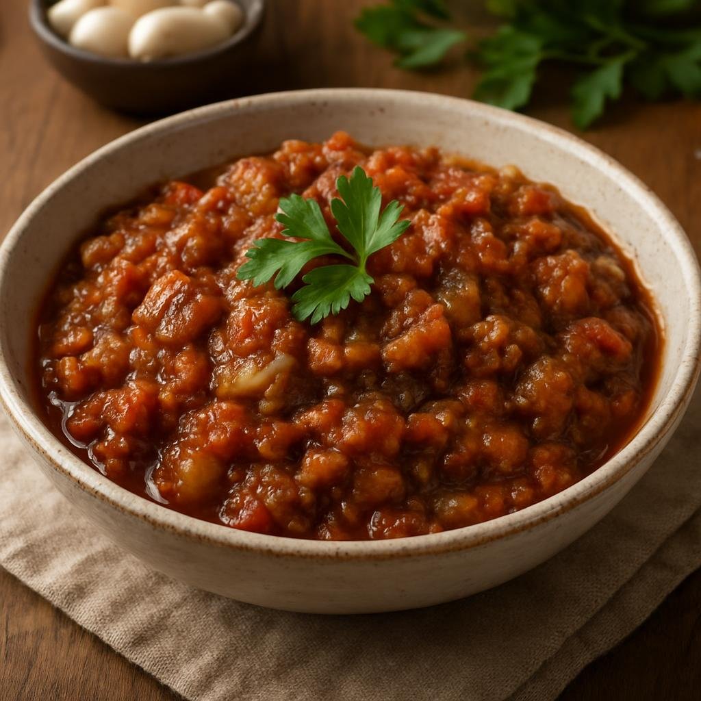 Entree: Western Sahara – Northern Culinary Region – زعلوك ➤ Zaalouk (Smoky cooked eggplant and tomato salad seasoned with garlic and warm spices) recipe
