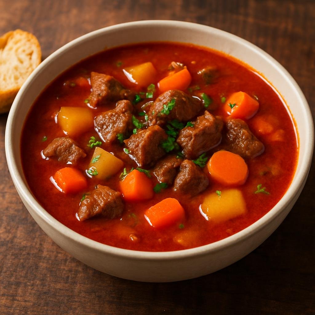 Entree: Hungary – Northern Hungary – Gulyásleves (Hearty Hungarian paprika-spiced beef and vegetable soup) recipe
