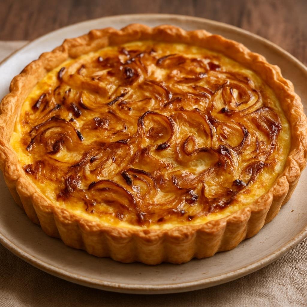 Entree: Bermuda – Central Culinary Region – Bermuda Onion Tart (Savory baked tart of slowly caramelized Bermuda onions set in a creamy egg custard inside a flaky pastry) recipe
