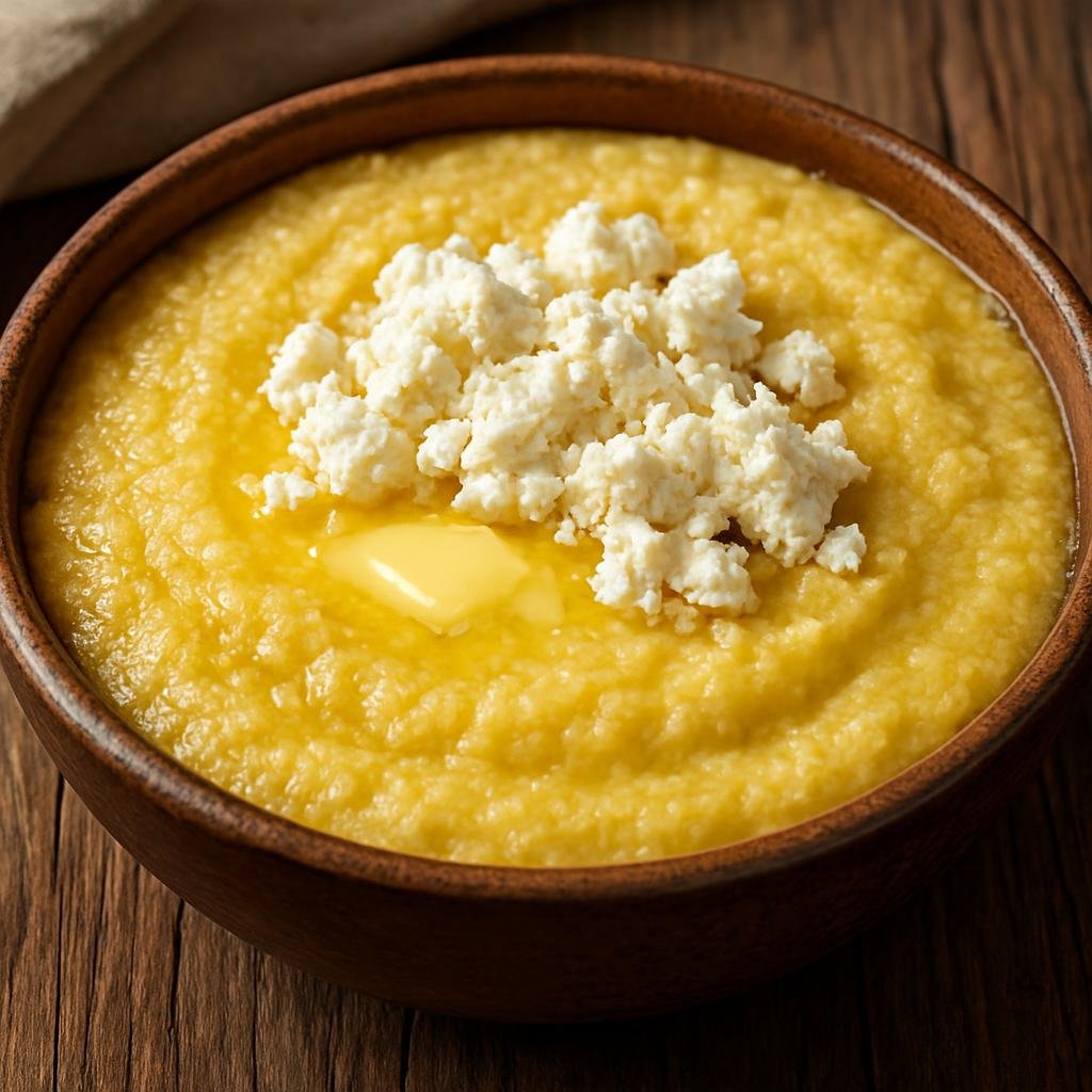 Entree: North Macedonia – Northern Culinary Region – Качамак ➤ Kachamak (Thick cornmeal porridge traditionally served hot with butter and white cheese) recipe