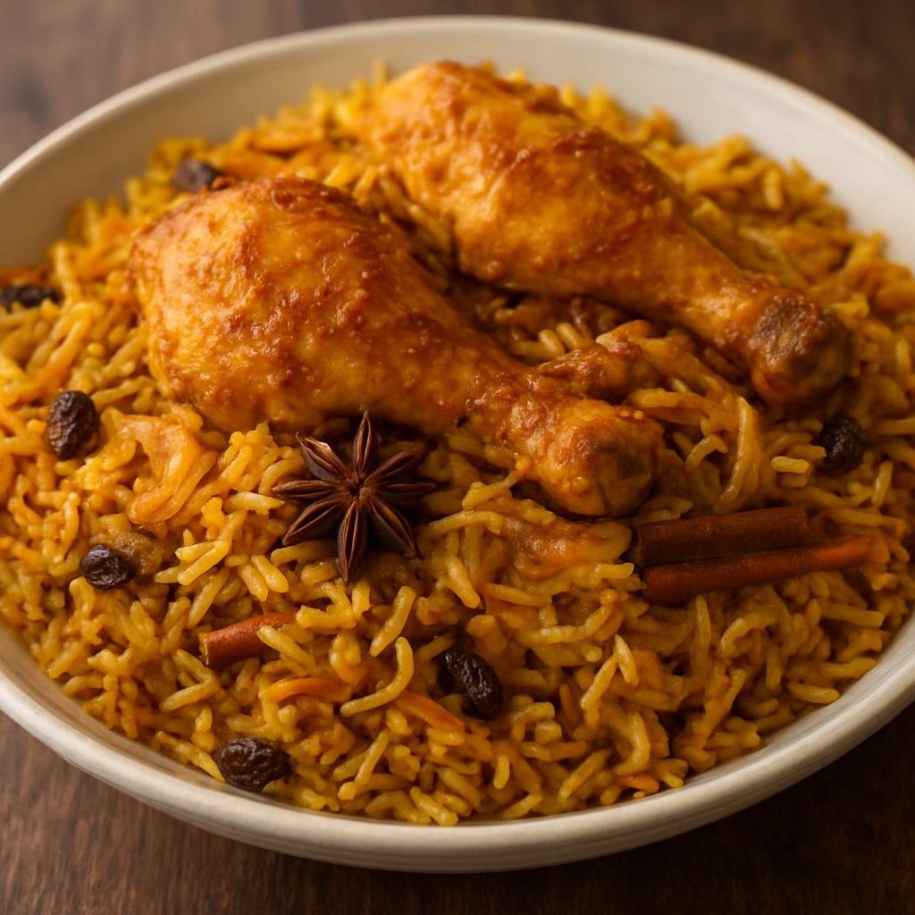 Entree: United Arab Emirates – Northern Culinary Region – مجبوس ➤ Majbūs (Fragrant Gulf-style spiced rice cooked with chicken and aromatics) recipe
