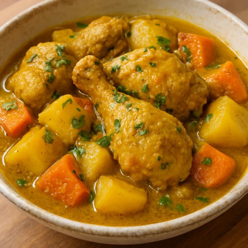 Entree: Bahamas – Central Culinary Region – Bahamian Curry Chicken (Caribbean-style curried chicken simmered with island aromatics and root vegetables) recipe