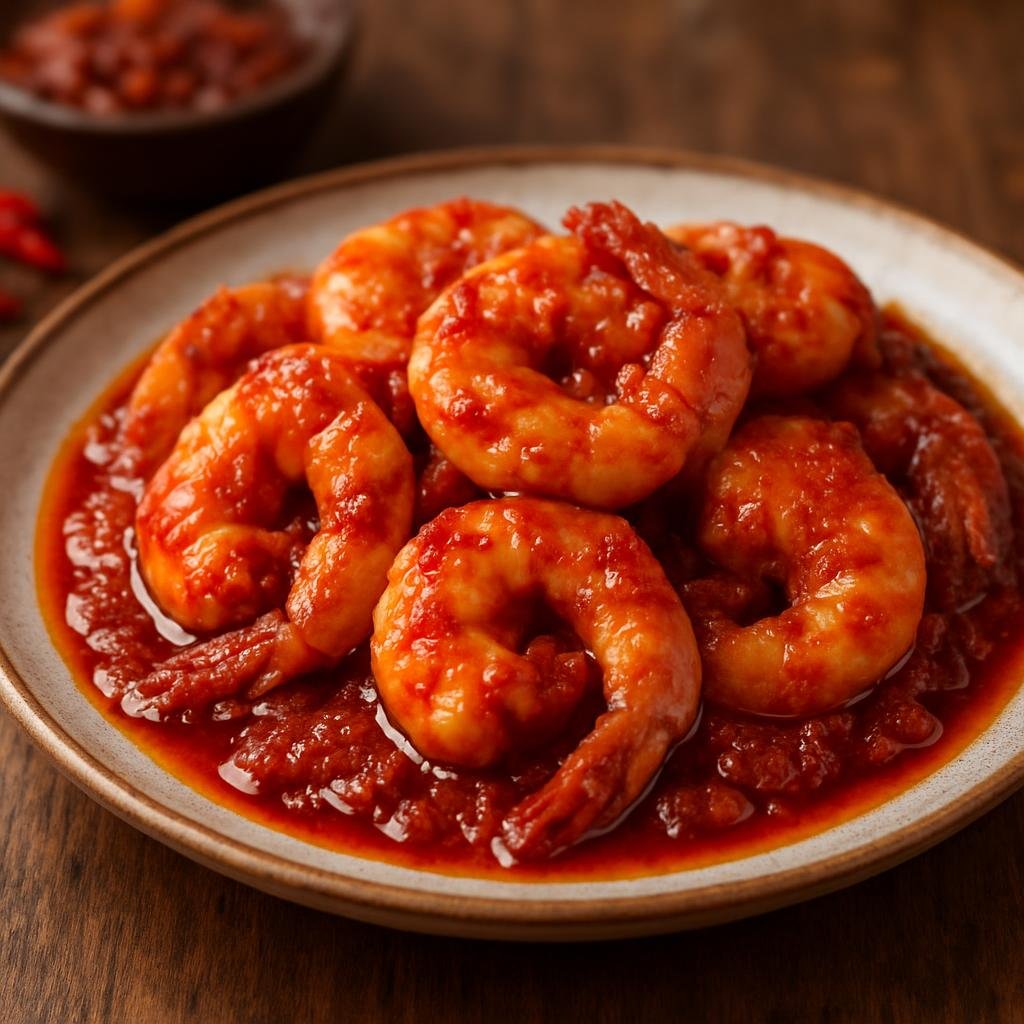 Entree: Christmas Island – Sambal Udang (Spicy chili paste cooked with shrimp in a tangy, savory sauce) recipe