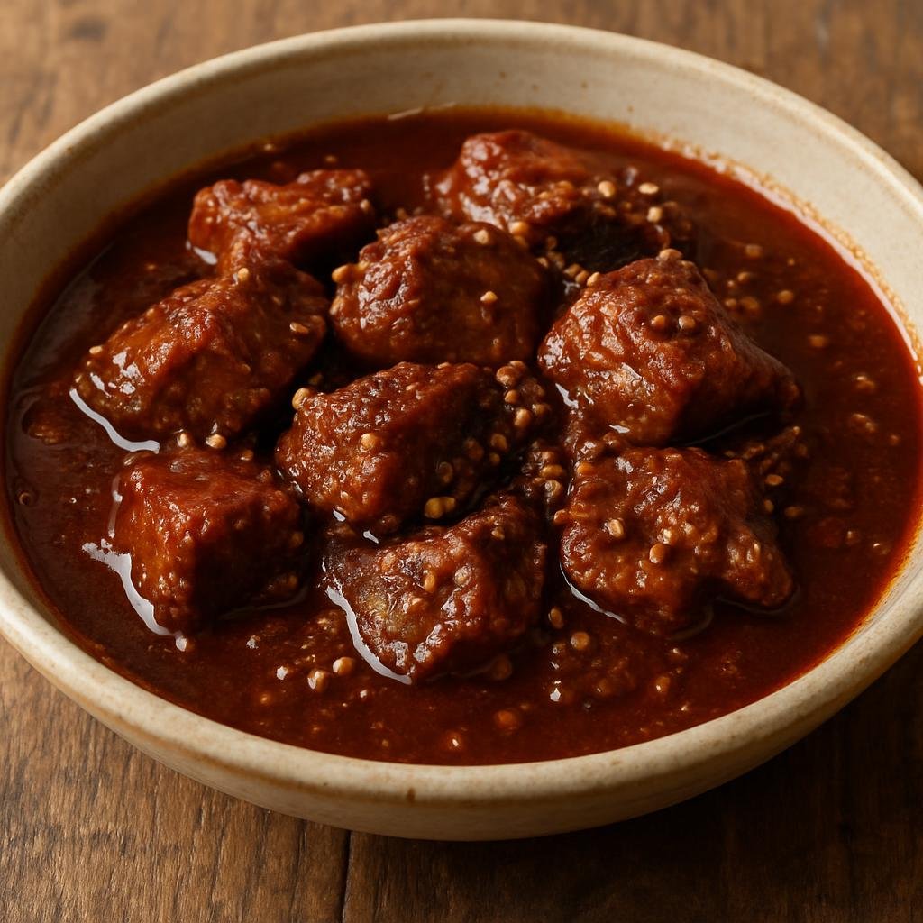 Entree: Cyprus – Αφέλια ➤ Afelia (Pork marinated in red wine and crushed coriander seeds, braised until tender) recipe