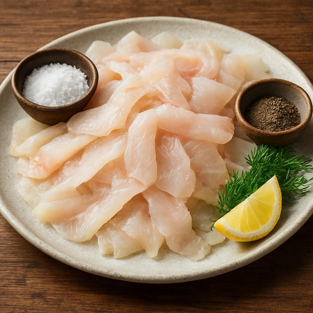 Entree: Russia – Bashkir & Ural Region – Уральская строганина ➤ Uralskaya stroganina (Paper-thin slices of frozen raw freshwater fish served chilled with simple seasonings and condiments) recipe
