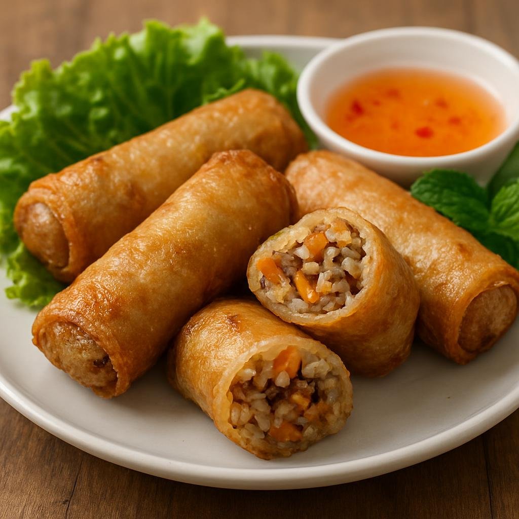 Entree: Vietnam – Hanoi – Nem Rán (Crisp Vietnamese deep-fried spring rolls filled with seasoned pork, mushrooms, carrots, and rice vermicelli) recipe