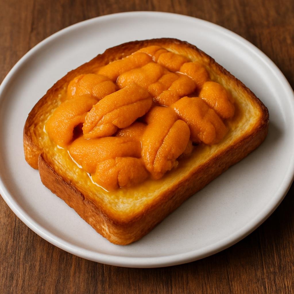Entree: New Zealand – Maori Cuisine – Kina on Toast (Fresh sea urchin roe served on buttered toasted bread) recipe