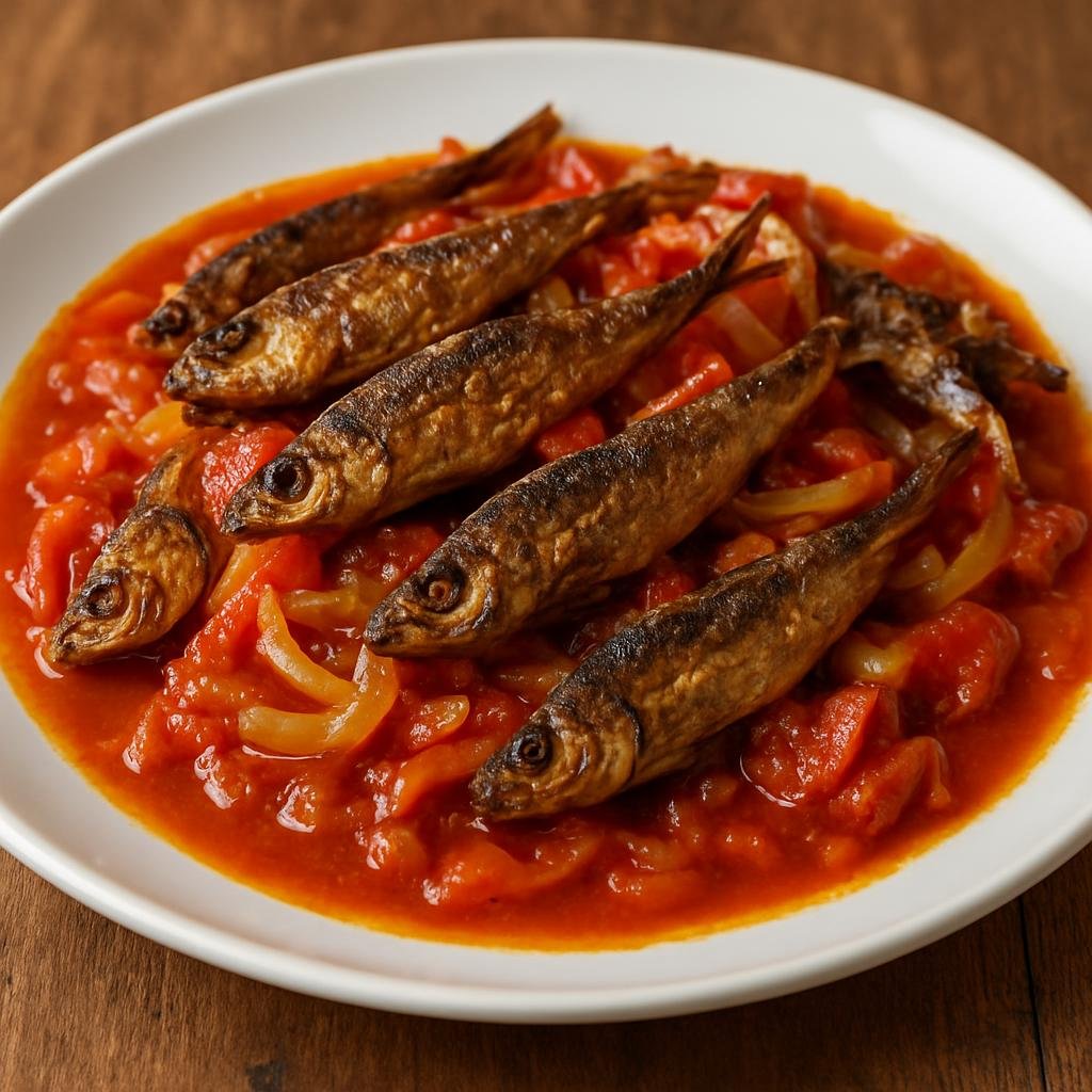 Entree: Zimbabwe – Northern Culinary Region – Matemba (Small dried salted freshwater fish typically fried and served in a tomato-onion sauce) recipe