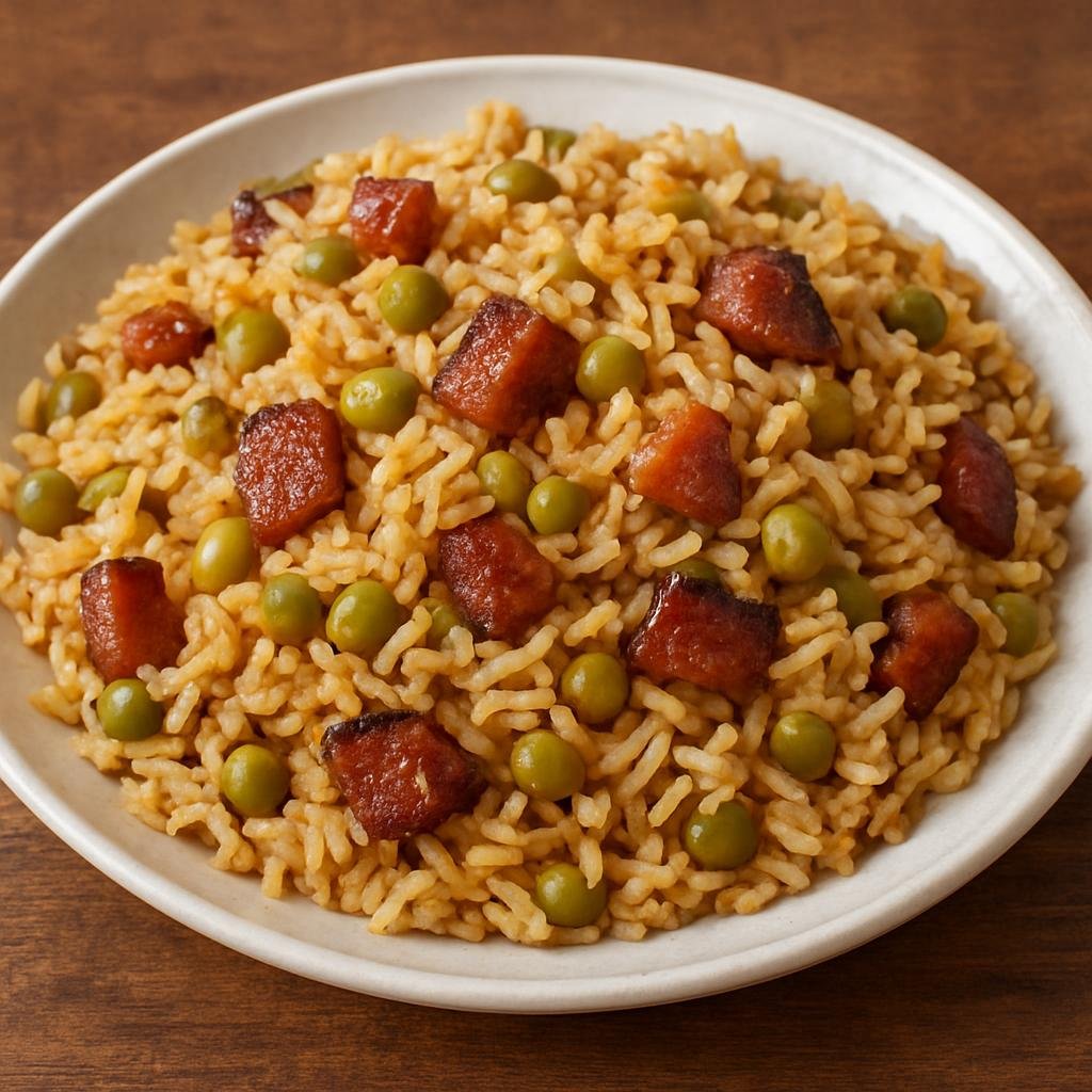 Entree: Bahamas – Central Culinary Region – Bahamian Peas and Rice (One-pot seasoned rice cooked with pigeon peas, salted pork, coconut, and aromatics) recipe