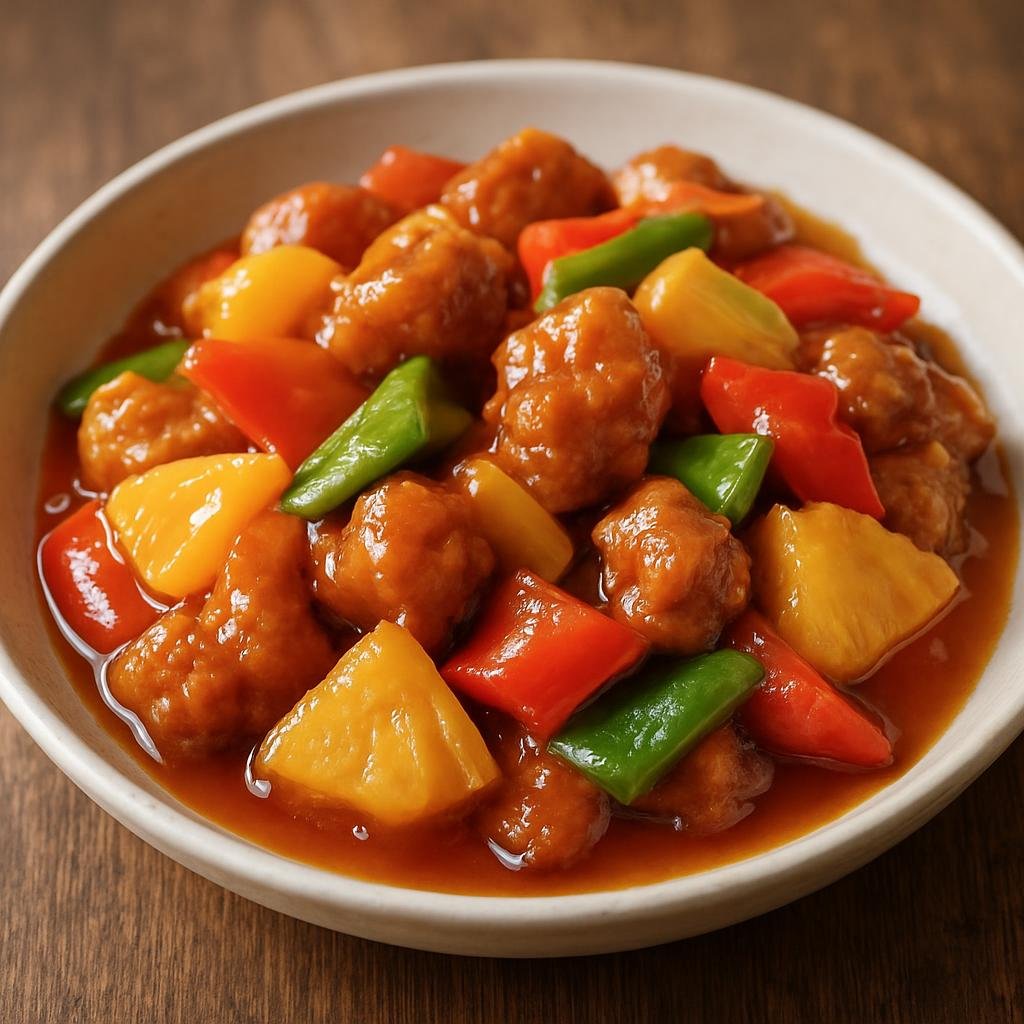 Entree: China – Cantonese / Guangdong – 咕嚕肉 ➤ Gu lou yuk (Cantonese-style deep-fried pork tossed in a tangy sweet-and-sour sauce with pineapple and bell peppers) recipe