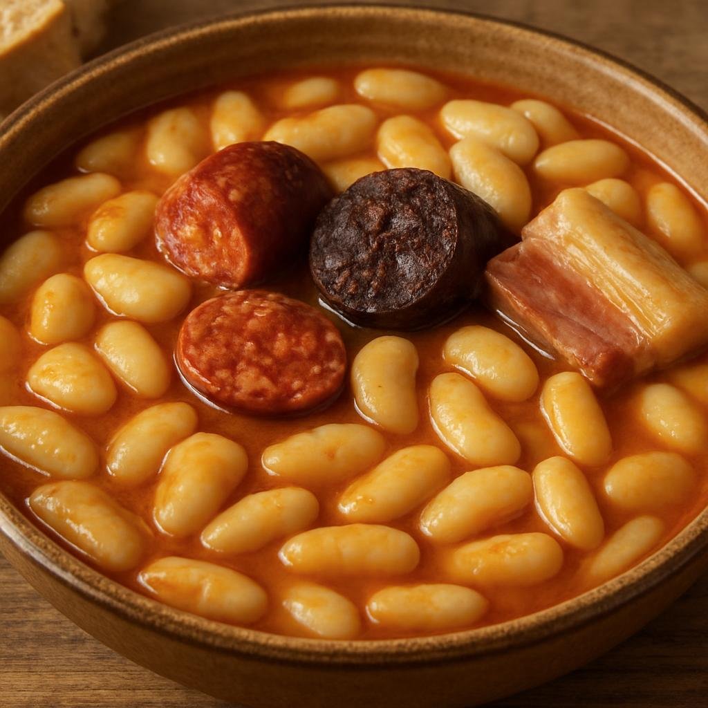 Entree: Spain – Asturias – Fabada Asturiana (Slow-simmered Asturian stew of large white beans with chorizo, morcilla, and cured pork) recipe