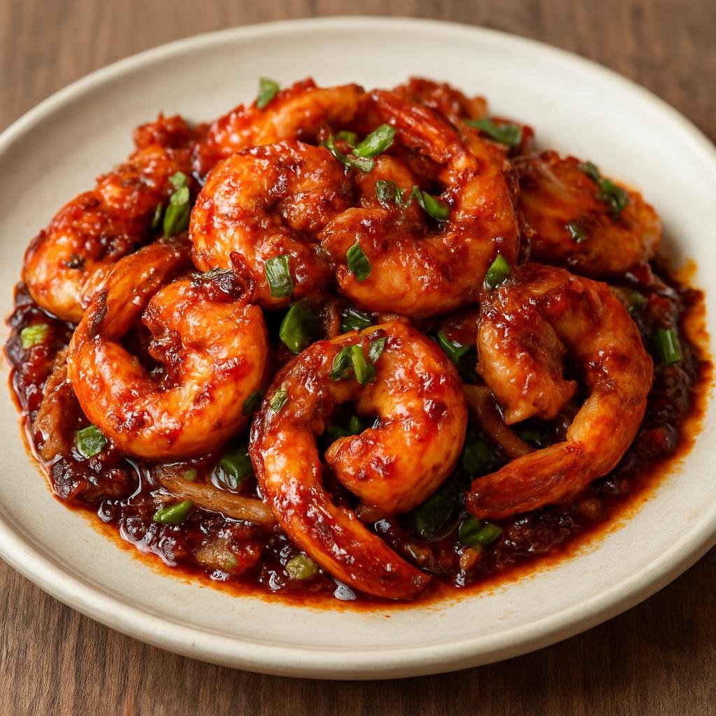 Entree: Thailand – Coastal Thai Seafood – กุ้งผัดน้ำพริกเผา ➤ Goong Pad Nam Prik Pao (Thai stir-fry of shrimp tossed with sweet-savory roasted chili jam and aromatics) recipe